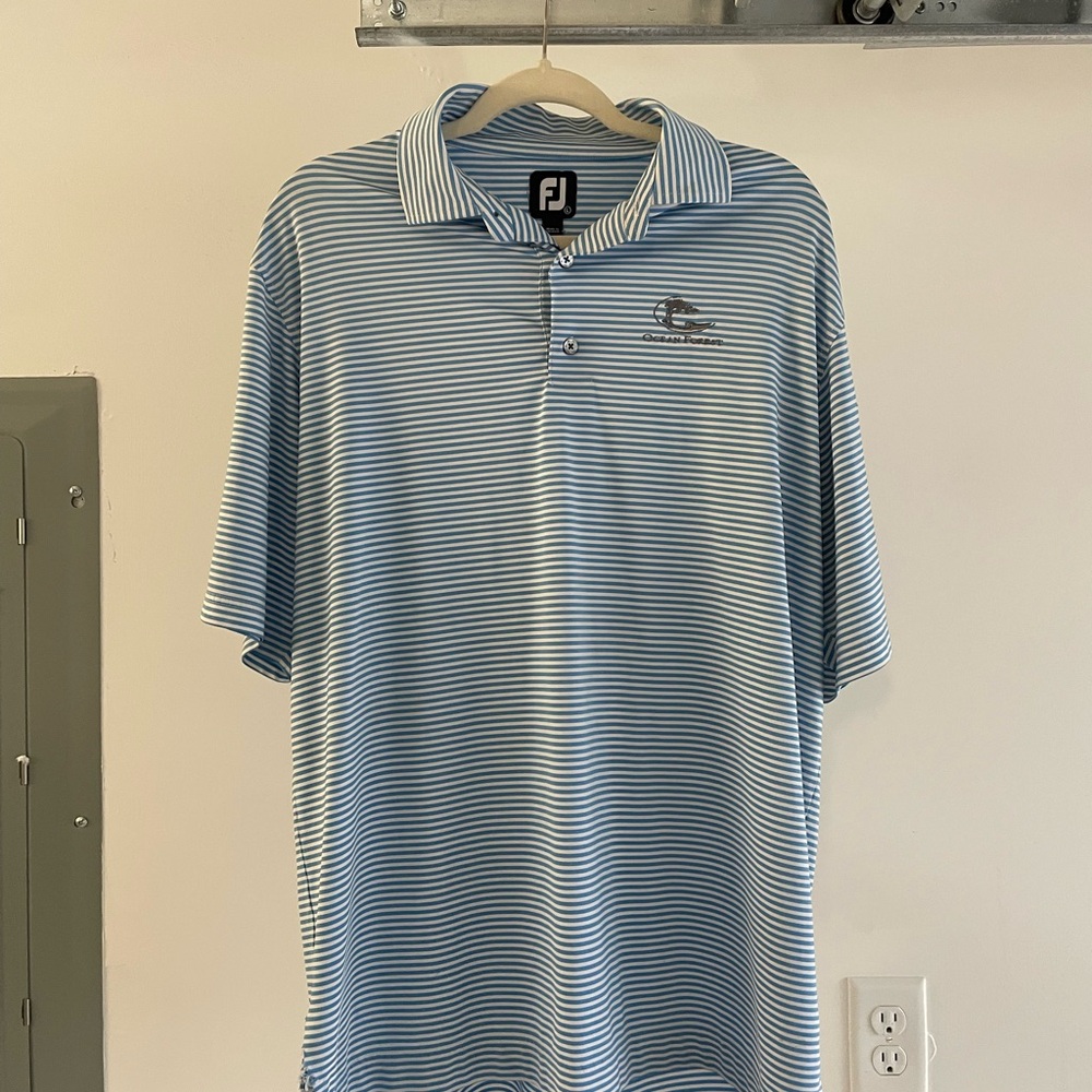 FootJoy Ocean Forest Blue and White Striped Golf Polo